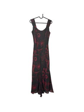 M&Co Womens 10 Black Red Floral Glitter Chiffon Y2K Whimsygoth Fairy Maxi Dress